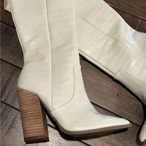 DV by Dolce Vita White Croc-Embossed Heeled Boots